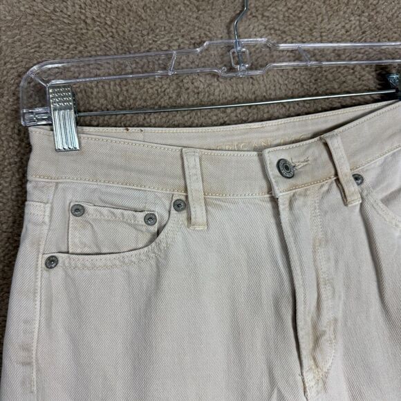 American Eagle Mom Jeans Womens Size 0 Light Beige Straight Leg High Rise Denim - Picture 3 of 12